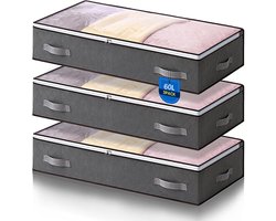 3-Delige Opbergzakken onder het Bed (60L) - Opvouwbare Opbergdozen met Kijkvenster voor Kleding, Dekbedden en Beddengoed