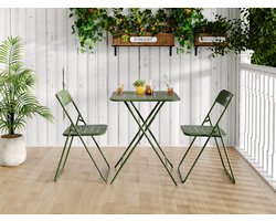3-delige Opvouwbare Bistroset - 2 stoelen en 1 tafel - Weerbestendig - Binnen en buiten - Met beschermende coating - Groen