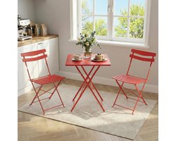 3-delige opvouwbare bistroset voor de tuin – Vierkante metalen tafel + 2 weerbestendige stoelen – Eenvoudig op te bergen – Geschikt voor balkon, terras, tuin en binnenplaats – Rood
