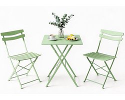 3-delige opvouwbare bistroset voor de tuin – Vierkante metalen tafel + 2 weerbestendige stoelen – Eenvoudig op te bergen – Geschikt voor balkon, terras, tuin en binnenplaats – Groen