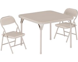 3-Delige Opvouwbare Kindertafel en Stoelen Set - Speeltafel met 2 Stoeltjes - Gewatteerd PU Leer - Geen Montage - Veilig (Anti-Knel) - Beige
