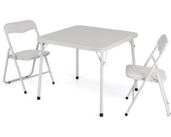 3-Delige Opvouwbare Kindertafel en Stoelen Set - Speeltafel met 2 Stoeltjes - Gewatteerd (PU Leer) - Inklapbaar - Beige