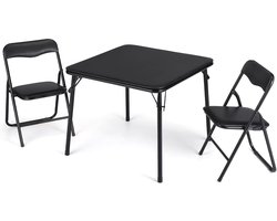 3-Delige Opvouwbare Kindertafel en Stoelen Set - Speeltafel met 2 Stoeltjes - Gewatteerd (PU Leer) - Inklapbaar - Zwart