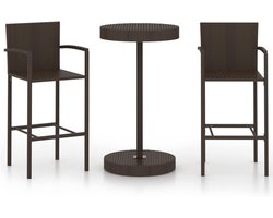 3-delige Outdoor Tuinbar Set met Ronde Bartafel en Barkrukken – Weerbestendig PE-Rotan en Stalen Frame, Hoog Zitcomfort voor Balkon, Tuin of Terras – NoviHome