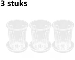 3-delige Phalaenopsis orchideeënpot - wortelcontrolepot - ademende plastic bloempot - 10 cm diameter met schaal - transparant