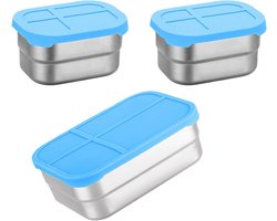 3-delige roestvrije stalen lunchboxset met siliconen afsluitdeksel, lekvrij ontwerp, geschikt voor reizen, school en werk, magnetronbestendig - blauw