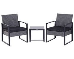 3-delige rotan bistroset met glazen tafelblad en comfortabele stoelen voor buiten