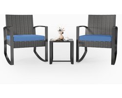 3-Delige Rotan Tuinmeubelset met Schommelstoelen en Glazen Tafel voor Terras en Balkon