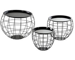 3-delige salontafelset zwart met afneembaar tafelblad