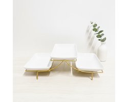 3-delige Serveerschalen Set met Gouden Houder – Decoratieve Schaaltjes en Kommetjes voor Tafel, Nootjes, Hapjes, Snacks, Tapas en Desserts – Luxe Dienbladenset voor Keuken, Eettafel en Woondecoratie – Modern Scandinavisch Design voor Thuis