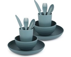 3-delige serviesset van kunststof - bord, kom, kop en bestek - Herbruikbaar servies voor camping, picknick en diner - Magnetron- en vaatwasserbestendig - Lichtgewicht, onbreekbaar servies - Ideaal voor outdoor gebruik