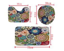 3-delige set badmatten in bohemian stijl antislip wasbare badkamermatten set 3D digitaal printen waterdicht en schimmelbestendig badkamermatten voor toilet - Bohemian flower - 75*45