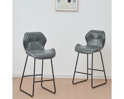 3-delige set barkrukken van kunstleder, moderne barstoelen met rugleuning, metalen frame en voetsteun, voor keuken, bartafel, thuisbar en eetgedeelte,Grijs
