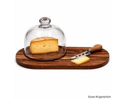 3-delige set Brie kaasplank met glazen stolp en mes – 278001200