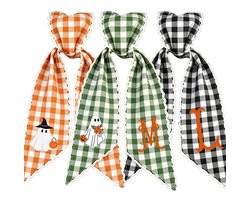 3-delige set – Decoratieve slingers – Lintje – Halloween-stijl – Motief met spoken en ruitjes – Geschikt voor het decoreren van entrees, woonkamers, keukens, open haarden, ramen