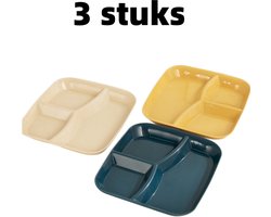 3-delige set - Dinerbord - Dinerbord met meerdere compartimenten - Dinerbord met vakjes - Vierkant bord met drie compartimenten - Portiebord met vakjes voor gewichtsverlies - 25 cm * 22,2 cm - Verkrijgbaar in diverse kleuren