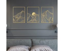 3-delige set gouden muurdecoratie metalen zonsopgangvorm muurdecoratie metalen sculptuur muurkunst abstracte zonsopgang vorm wanddecoratie metaal moderne abstracte wandtekening