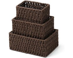 3-delige set handgemaakte geweven dozen in Scandinavische minimalistische stijl voor opbergmand, framemand, geweven decoratieve opbergmand, tissuemand, geneste mand met voering