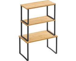 3-delige set kruidenrek - kruidenorganizer - kruidenhouder - metaal en bamboe duurzaamheid - groot 19x35x18cm, klein 15x33x16cm