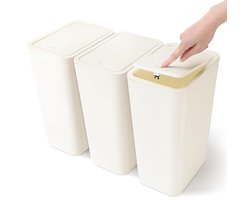 3-delige set mini-vuilnisemmers met pop-up deksel - moderne afvalemmer voor woonkamer, slaapkamer, keuken, toilet en kantoor - 10 liter (beige)