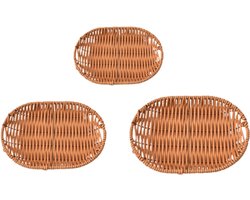 3-delige set - Ovaal snackbord - Snackmandje - Fruitmand van imitatie rotan - Verkrijgbaar in drie maten (klein, middelgroot en groot) - Natuurlijke houtkleur