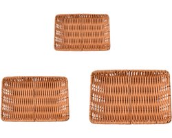 3-delige set - Rechthoekige fruitmand - Snackmand - Snackbordje van imitatie rotan - Verkrijgbaar in drie maten (klein, middelgroot en groot) - Natuurlijke houtkleur