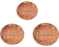 3-delige set - Rond snackbord - Fruitmand van imitatie rotan - Snackmand - Verkrijgbaar in drie maten (16 cm + 19 cm + 22 cm) - Natuurlijke houtkleur