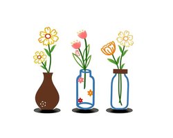 3-delige set – Tafeldecoratie met vaassilhouetten – Woondecoratie – Smeedijzer – Kleurdrukproces voor platte 2D-oppervlakken – Geschikt voor woonkamer, slaapkamer, badkamer, terras, balkon, keuken