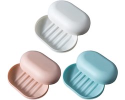 3-delige set - Zeepbakje - zeepbakjesset met deksel - zeepdoos - zeepdoosje met deksel - zeepdoosje reis - PP-materiaal - 11x7x3cm