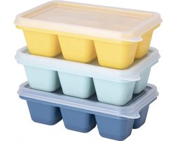 3-delige siliconen ijsblokjesvorm met deksel, vaatwasmachinebestendige ijsblokjesvormen, 3x6 cellen 5 cm grote ijsblokjes, voor bier, cocktails, whisky, koude dranken, ijs, babysnacks