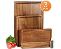 3 Delige Snijplankenset - Snijplanken acaciahout - Keukenplanken met sapgeul - Snijplank - Borrelplank - Serveerplank - Houten snijplank - 38.1 x 25.4cm - Incl. onderhoudsolie