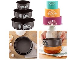3-delige Springvormen Set - Koolstofstaal - Non-Stick & Krasvast - Taupe - 12cm, 18cm & 22cm - Taartvorm Set - Inclusief EBOOK