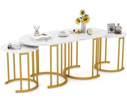 3-delige tafelset – Stapelbare salontafels met kunstmarmeren blad en wit metalen frame