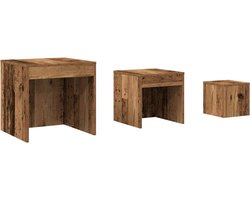 3-delige Tafeltjesset | Eettafel | Eetkamertafel bewerkt hout oud houtkleurig