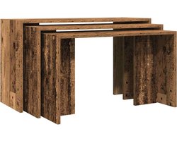 3-delige Tafeltjesset | Eettafel | Eetkamertafel bewerkt hout oud houtkleurig