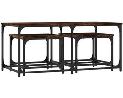 3-delige Tafeltjesset | Koffietafel | Woonkamertafel | Bijzettafel bewerkt hout gerookt eikenkleurig