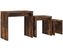 3-delige Tafeltjesset | Koffietafel | Woonkamertafel | Bijzettafel bewerkt hout gerookt eikenkleurig