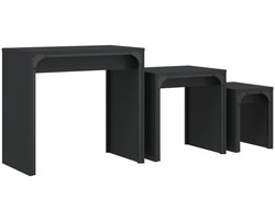 3-delige Tafeltjesset | Koffietafel | Woonkamertafel | Bijzettafel bewerkt hout zwart