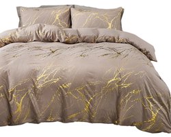 3-Delige Taupe Metallic Marble Dekbedovertrekset — Luxe & Modern - 135x200cm