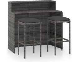 3-delige Tuinbarset | Loungeset | Tuinset met kussens grijs