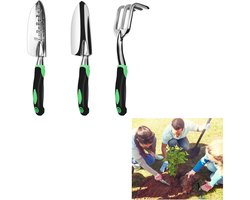 3-delige Tuingereedschapset - Tuingereedschap - Tuingereedschapset voor binnen en buiten - Met zacht rubber - Antislip - Ergonomische handgreep - Geschikt voor tuinieren, planten, potten, wieden, grond losmaken - Groen