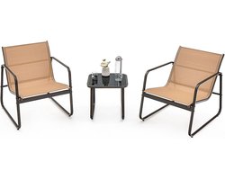 3-Delige Tuinmeubelset – 2 Comfortabele Stoelen en Bijzettafel voor Balkon en Terras