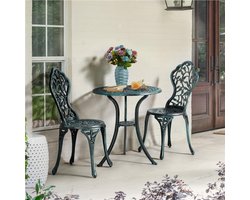 3-delige tuinmeubelset 2 stoelen & 1 tafel bistroset van metaal zitgroep tuingarnituur voor 2 personen weerbestendig meubelstukken voor balkon/terras/tuin groen