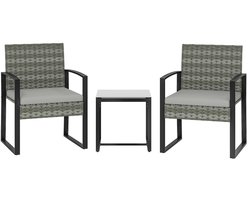 3-delige tuinmeubelset 58×55×76 cm stoel 40×40×40 cm tafel lichtgrijs metalen frame tuinset met 2 stoelen en 1 tafel eenvoudig te reinigen voor balkon terras tuin