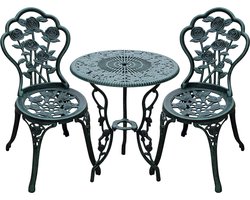 3-delige tuinmeubelset, balkonset met 2 stoelen en een tafel, balkonmeubels van gegoten aluminium en gietijzer, terrasmeubelset voor terras, balkon en tuin