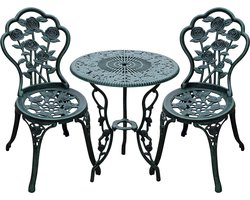 3-delige tuinmeubelset, balkonset met 2 stoelen en een tafel, balkonmeubels van gegoten aluminium en gietijzer, terrasmeubelset voor terras, balkon en tuin