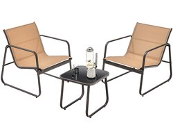 3-delige tuinmeubelset - balkonset met 2 stoelen en tafel - balkonmeubels met ademende stof - terrasmeubels - tuingarnituur - zitgroep voor terras - balkon - tuin - bruin