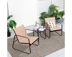3-delige tuinmeubelset - balkonset met 2 stoelen en tafel - balkonmeubels met ademende stof - terrasmeubels - tuingarnituur - zitgroep voor terras - balkon - tuin - bruin