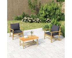 3-delige tuinmeubelset met donkergrijze kussens bamboe terrasmeubelsets outdoor meubelsets tuinmeubelsets tuinmeubelsets balkonmeubelsets voor terras, tuin, balkon