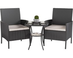 3-delige Tuinmeubelset voor Balkon en Terras – Lounge Set met Tuintafel en 2 Stoelen